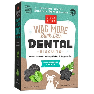 Wag More Bark Less Crunchy Dental Dog Treats, Chicken, Bone Charcoal, Parsley & Mint