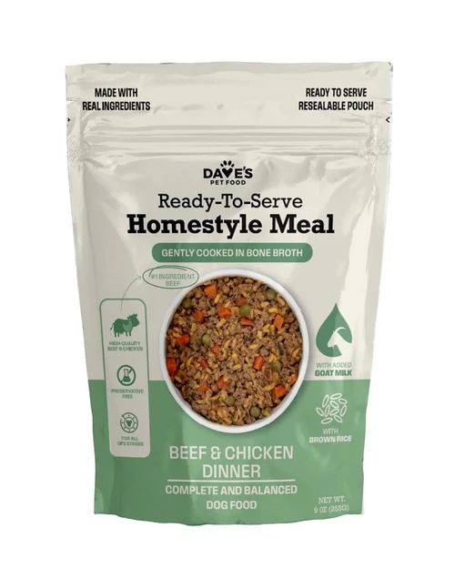 Dave's Beef & Chicken with Brown Rice, Goat Milk Pouch Recipe for Dogs