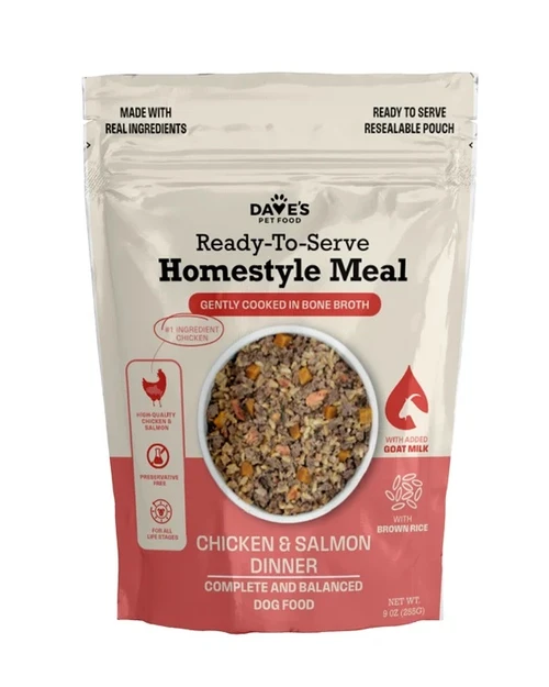 Dave's Chicken & Salmon with Brown Rice, Goat Milk Pouch Recipe for Dogs