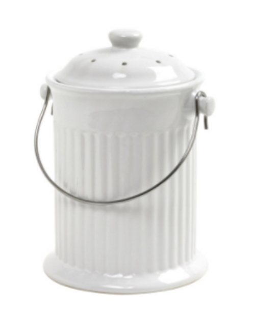 Norpro Nordic White Ceramic Compost Keeper -  8 in W x 10-1/2 in L