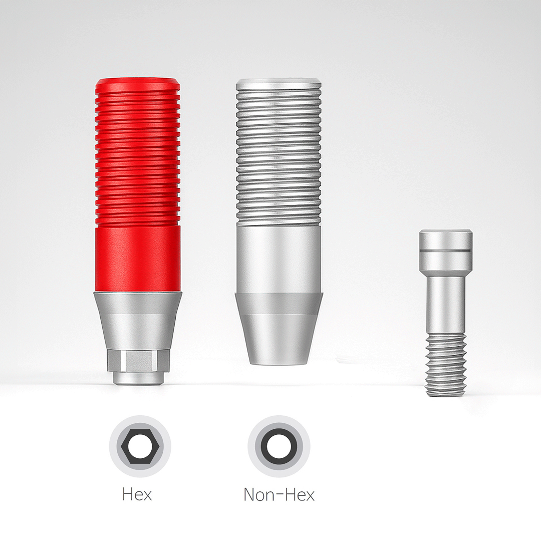 The UCLA CCM Abutment- Regular and Wide in its Hex and Non-Hex forms.
