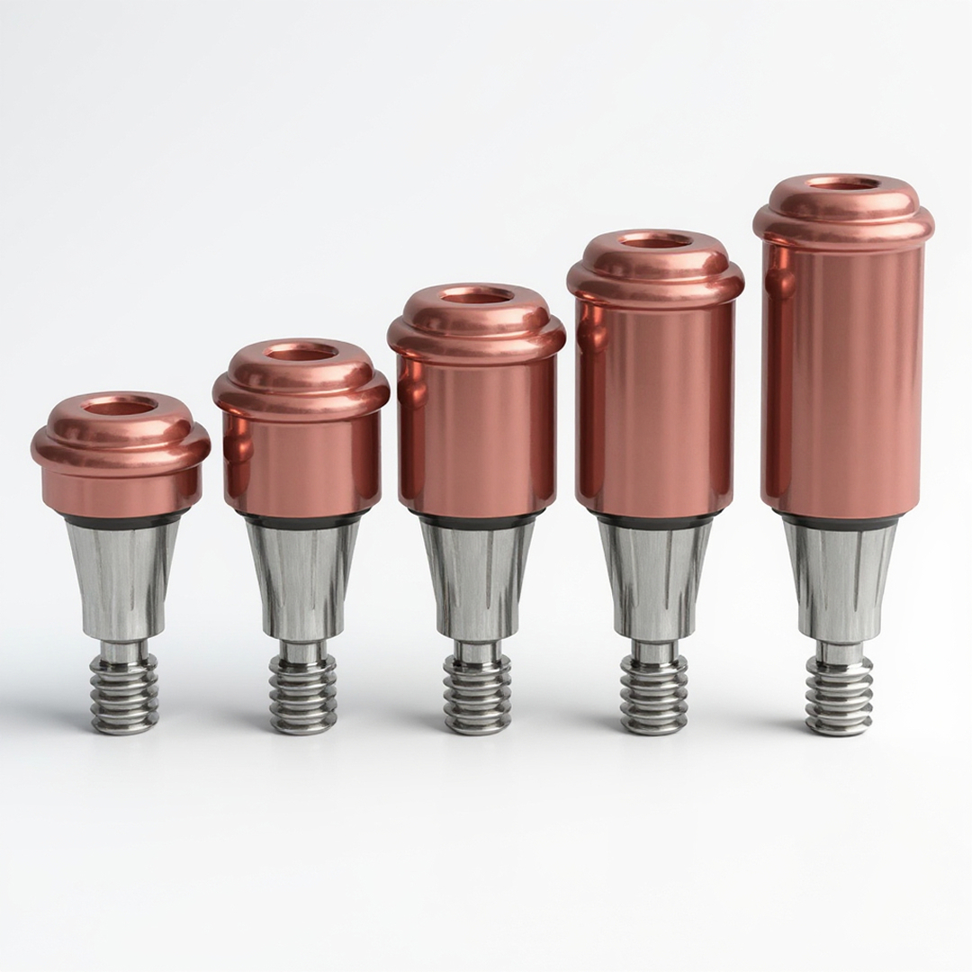 The Locator R-Tx Abutment for DIO UF(II) Regular pieces drop shadows.