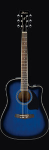 Ibanez PF15ECETBS PF Series Acoustic Guitar, Transparent Blue Sunburst High Gloss