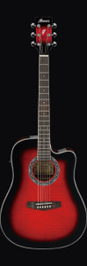 Ibanez PF28ECETRS PF Series Acoustic Guitar, Transparent Red Sunburst High Gloss