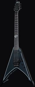 Schecter 287 RavenDark V FR Abbath Signature Guitar, Gloss Black w/Silver Pin Stripes