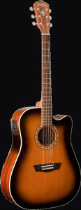 Washburn WD7SCEATB-U Harvest Series Dreadnought Cutaway Acoustic-Electric Guitar, Tobacco Burst