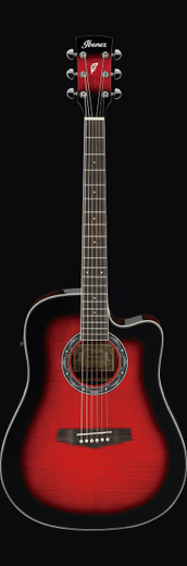 Ibanez PF28ECETRS PF Series Acoustic Guitar, Transparent Red Sunburst High Gloss