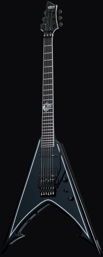 Schecter 287 RavenDark V FR Abbath Signature Guitar, Gloss Black w/Silver Pin Stripes