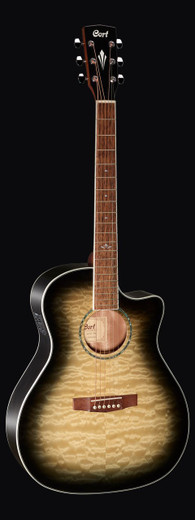 Cort GA-QF-TBB Grand Regal Series Acoustic Guitar, Trans Black Burst