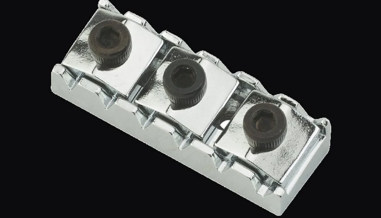 Floyd Rose locking nut showing the three clamping blocks