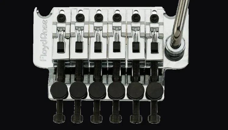 Floyd Rose Original bridge assembly of the type fitted to this guitar, arm and fine tuners in place