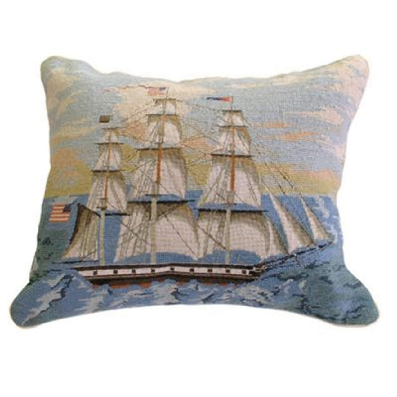 Shop Ship at Full Mast Needlepoint Pillow For Your Coastal Home