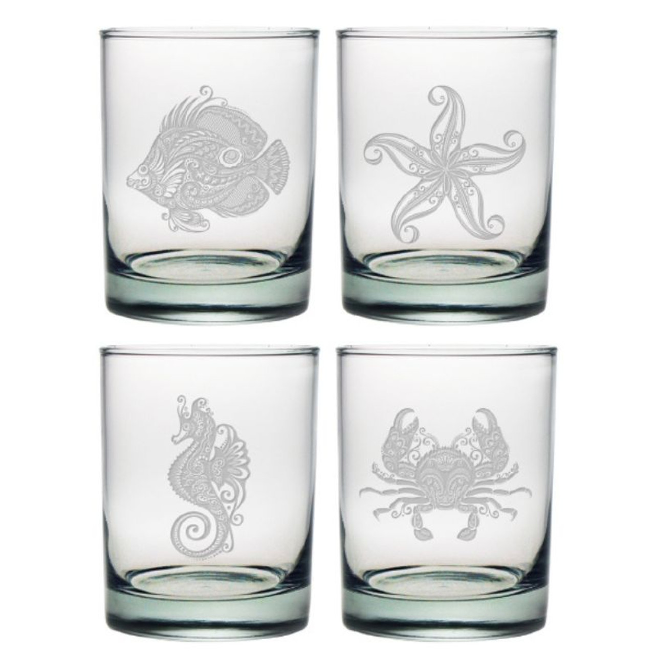 Seashore Assortment - Stemless Wine Glasses - Engraved - Set of Four