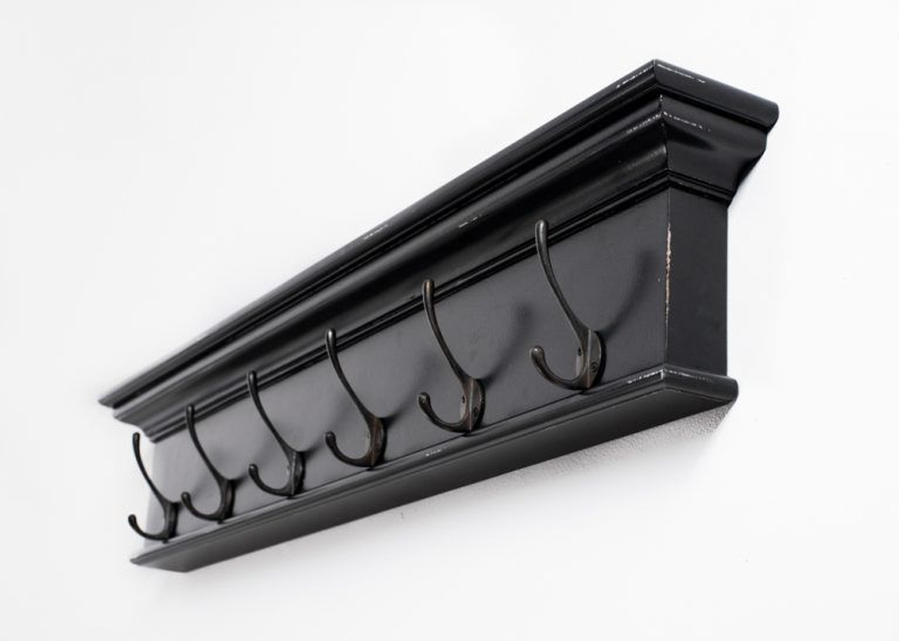 Buy Halifax 6 Hook Coat Rack in Black White Antique For Your Coastal Home, Coat Racks For Your Beach Cottage