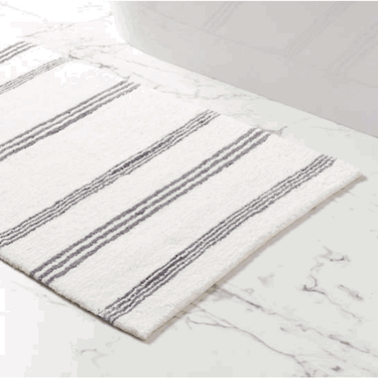 Striped Bath Mat, Natural White & Grey, Handwoven - Moreveda