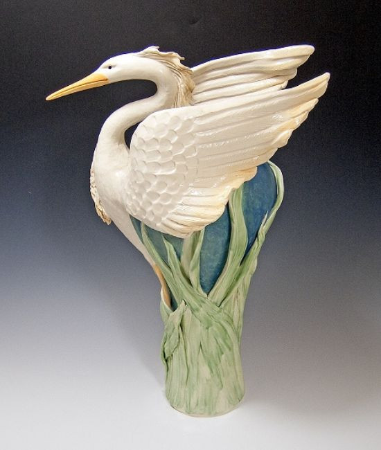 Buy Ceramic Limited Edition Two Flying Herons Vase For Your Coastal