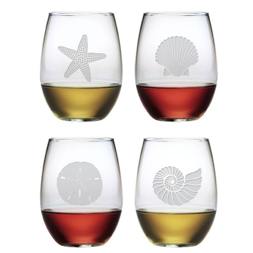 Stemless Wine Glasses Seashore Set of Four