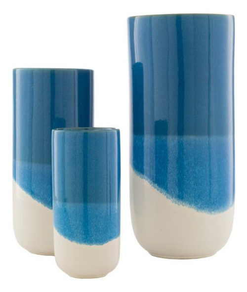 Geo Ceramic Vase Set of 3 in Blue