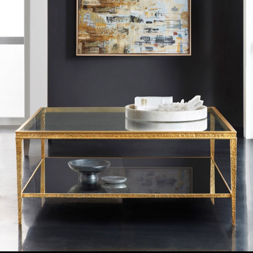Sculpture Square Cocktail Table - Antique Brass