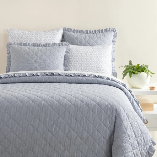 Parris Stripe Linen Quilt - French Blue