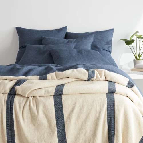 Magnolia Stripe Blanket - Navy