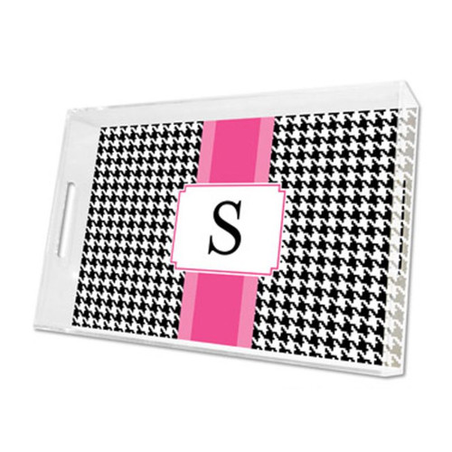 Alex Houndstooth Black Lucite Tray in Three Sizes