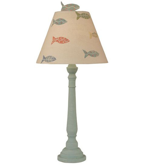 Weathered Shaded Round Buffet Lamp w/ School of Fish Shade