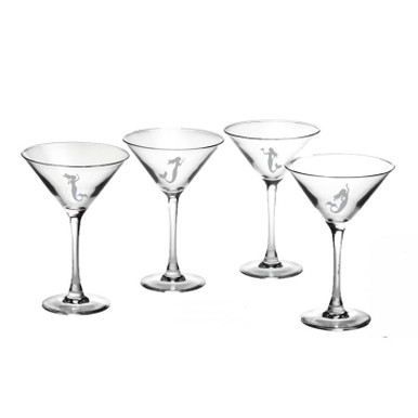 Seashore Etched Martini Glass Mixed Set of 4