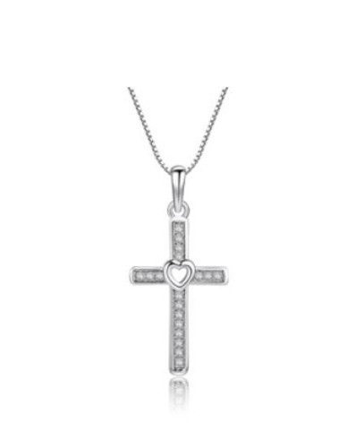 Engraveable Heart With  Cross 14 Sterling Silv