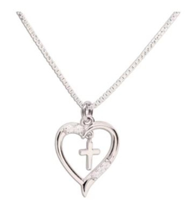 Dancing Cross Heart Necklace For Girls Sterling Silver
