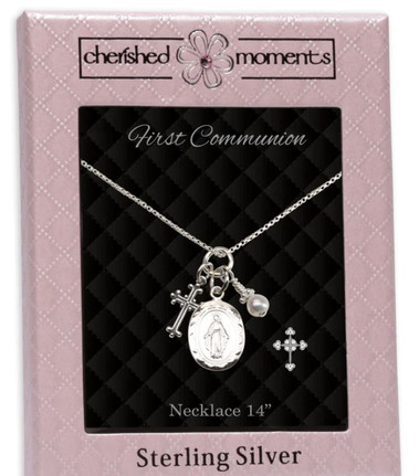 First Communion Miraculour Medal Necklace For Girls And Kids