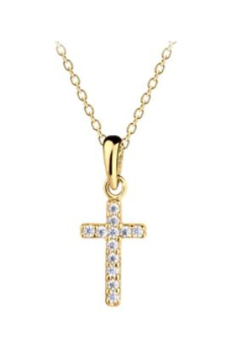 Cross Cz Necklace Girls Communion 14 In 14K Gold-Plated Kids