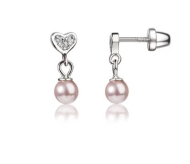 Heart Dangling Pearls White Keepsake Earrings For Girls