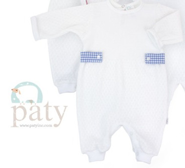 Long Sleeve Romper With Blue Gingham Side Tabs Newborn  Paty
