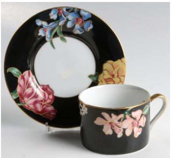 Bariolage Des Fleurs Black Cup and Saucer