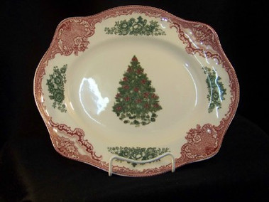 Old Britain Castles Pink Christmas Small Platter Green Tree