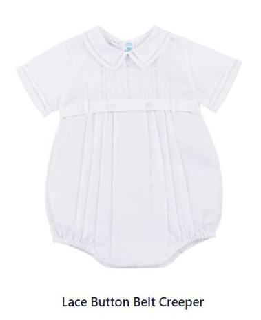 Lace Button Belt Creeper White Newborn