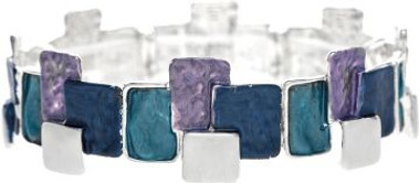 Silver Blue Layered Blocks Bracelet