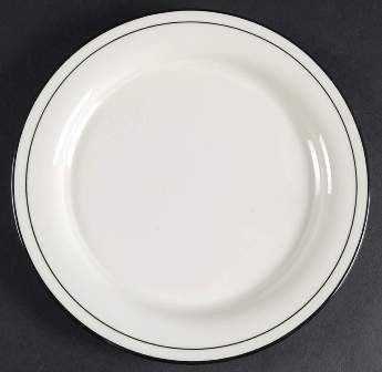 Black Pinstripes Round Salad Plate