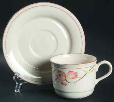 Blossoms On Beige Cup and Saucer
