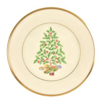 Holiday Tree Gold Round Salad Plate