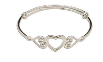 Bracelet Adjustable Sterling Silver Heart Bangle