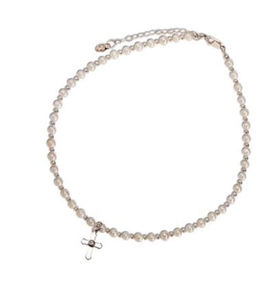 Beaded Pearl Necklace W/ Cross Cherished Moments Jewelry