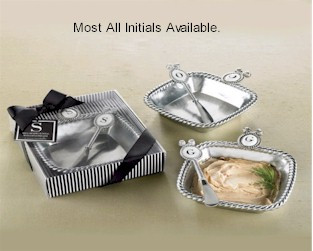 Metal Initial Dip Bowl With Spreader Set  Initial L
