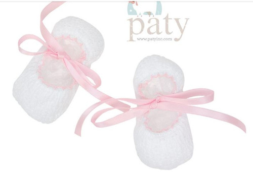 Knit Slippers  Pink Trim  0 3 Months  Paty Inc