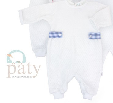 Long Sleeve Romper With Blue Gingham Side Tabs 3 Mon  Paty