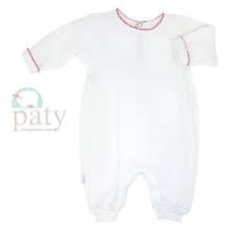 Long Sleeve Cuffed Romper Key Hole Back   3 Months White Red