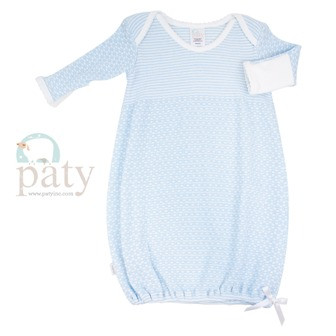 Blue Overlap Shoulder Gown 3  To 6 Months With White Trim