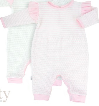 Angel Sleeve Romper With Trim Pink With Pink Trim Preemie