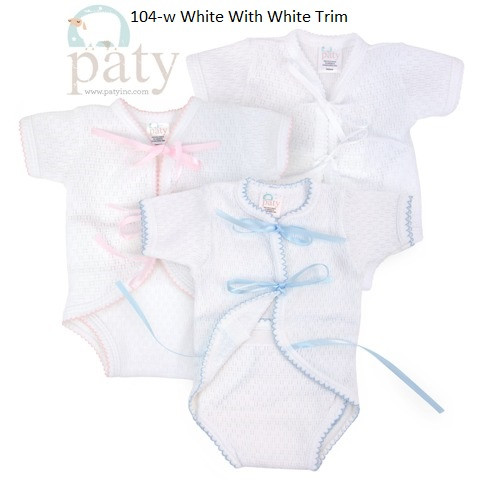 Creeper With Ribbon Ties Preemie  White On White Paty